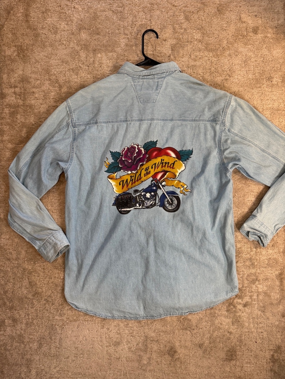 Harley-Davidson Men's Light Blue Denim Shirt with Wild as Wind Graphic